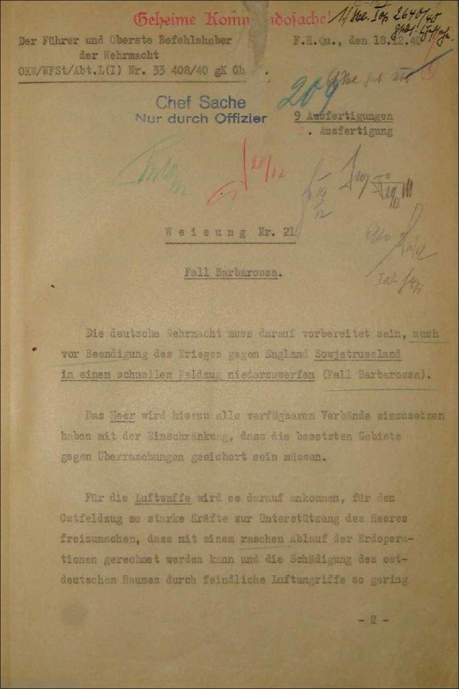 Vokietijos bundesarchyvo/Wikipedia org. nuotr./Adolfo Hitlerio direktyva Nr. 21