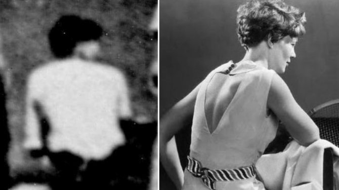 „Scanpix“/AP ir Wikipedia.org nuotr./Amelios Earhart ir rastoje nuotraukoje matomos moters (?) figūros palyginimas