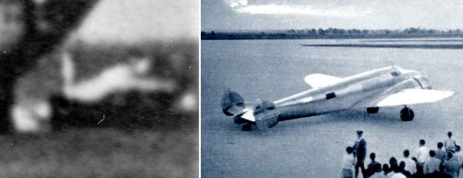 „Scanpix“/AP ir womeninaerospacehistory.com nuotr./Amelios Earhart lėktuvas „Lockheed Model 10 Electra“ buvo įžvelgtas nuotraukos dešiniajame krašte.