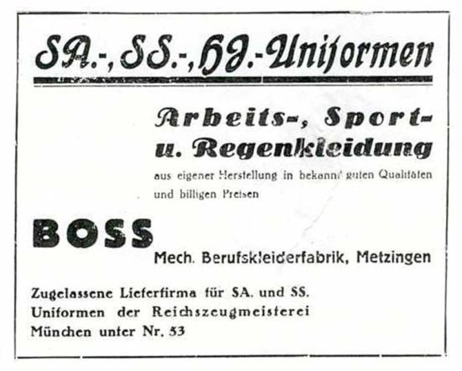 Wikipedia.org nuotr./„Hugo Boss“ nacionalsocialistinių organizacijų uniformų reklama