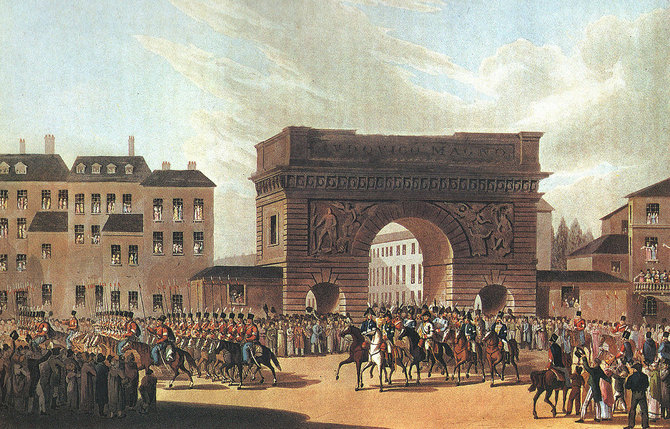 Wikipedia.org reprodukcija/Nežinomo dailininko paveikslas: rusai įžengia į Paryžių 1814 m.