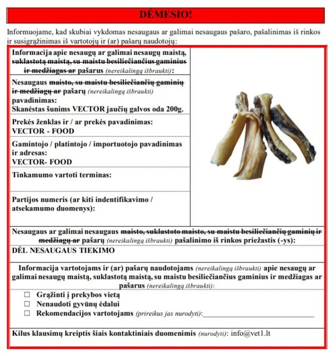 Ekrano nuotr. /UAB „VET-1“ tinklalapyje įkeltas pranešimas