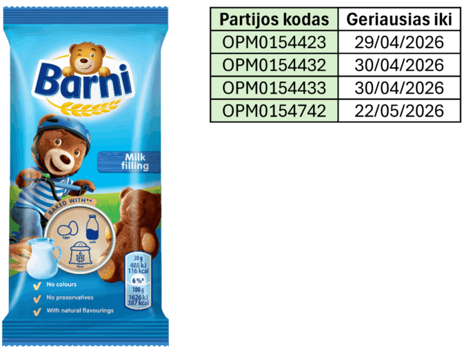 „Mondelēz International“ nuotr./Atšaukimas taikomas tik šioms produktų partijoms.