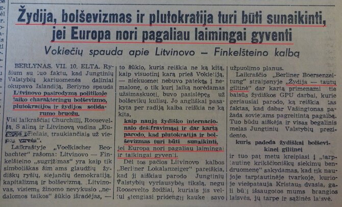 Miglės Sadauskaitės nuotr./Nacių okupacijos metu leisto lietuvių laikraščio „Į laisvę“ straipsnis, 1941 m.