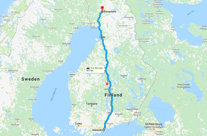 Google Maps nuotr./„Kalėdų Senelis ir vasara“: kelionė iš Helsinkio į Rovaniemi