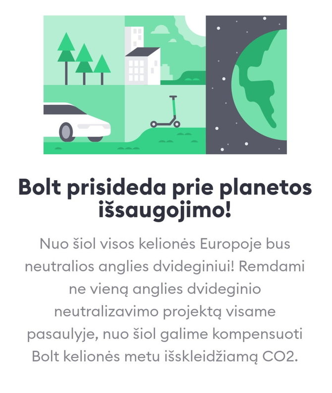 „Bolt“ programėlės langas telefone