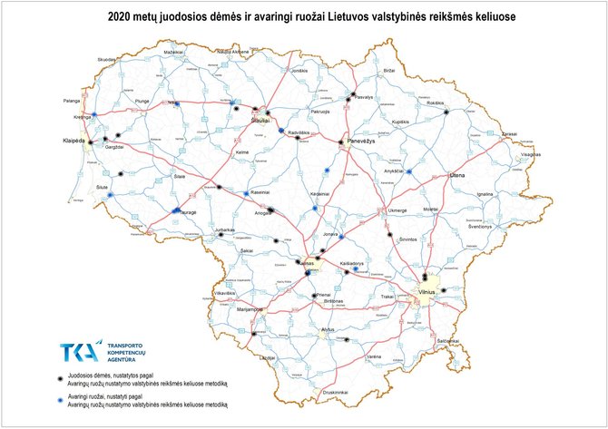 Transporto kompetencijų agentūros iliustr./„Juodųjų dėmių“ žemėlapis (2020 m.)