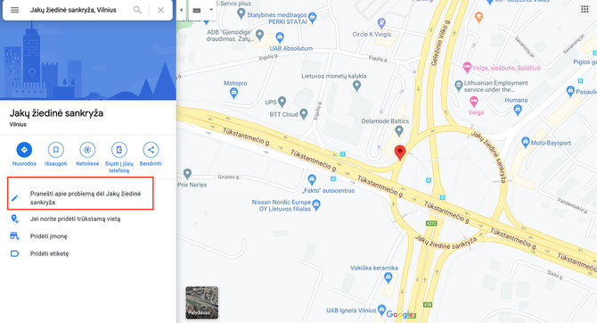 Google Maps iliustr./Jakų žiedas Vilniuje (praneškite klaidą)