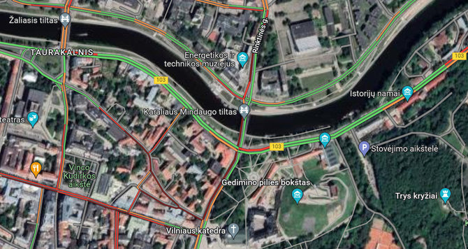 Maps Google nuotr./Eismo intensyvumas prie Katedros aikštės Vilniuje pirmadienio vakarą