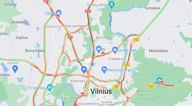 Maps Google nuotr./Eismas Vilniuje antradienį, 8 val. ryto