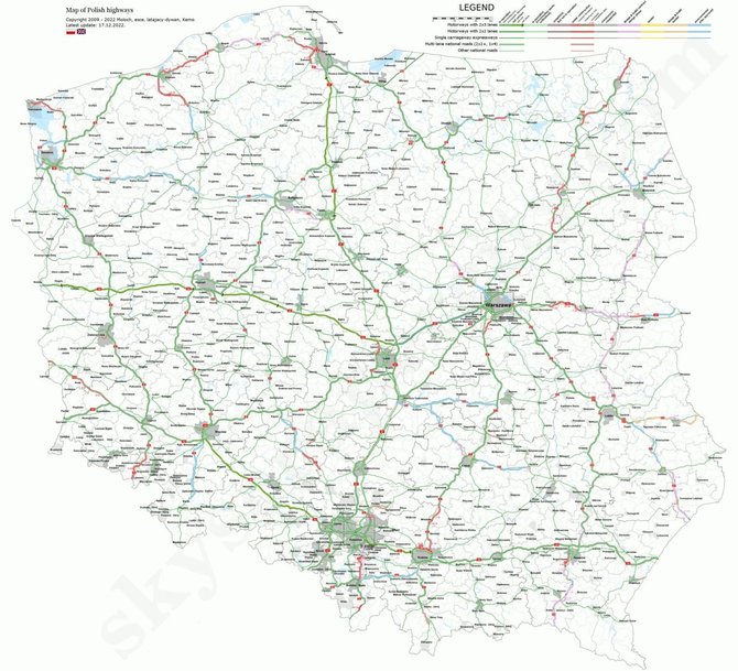 Lenkijos kelių direkcijos iliustr./Lenkijos kelių žemėlapis