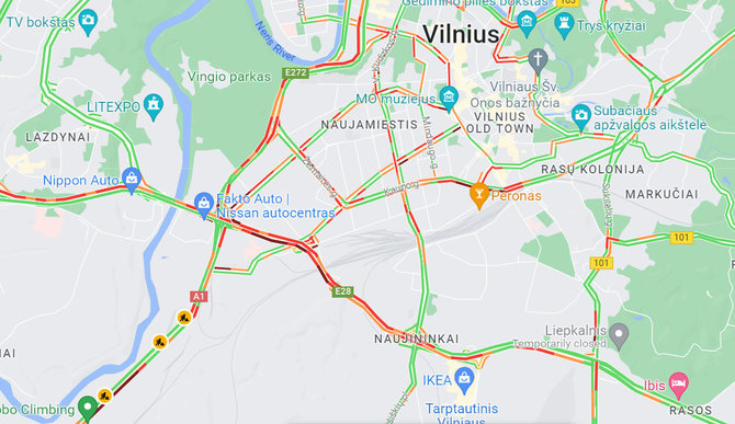 Maps Google nuotr./Spūstys Vilniuje po pietų