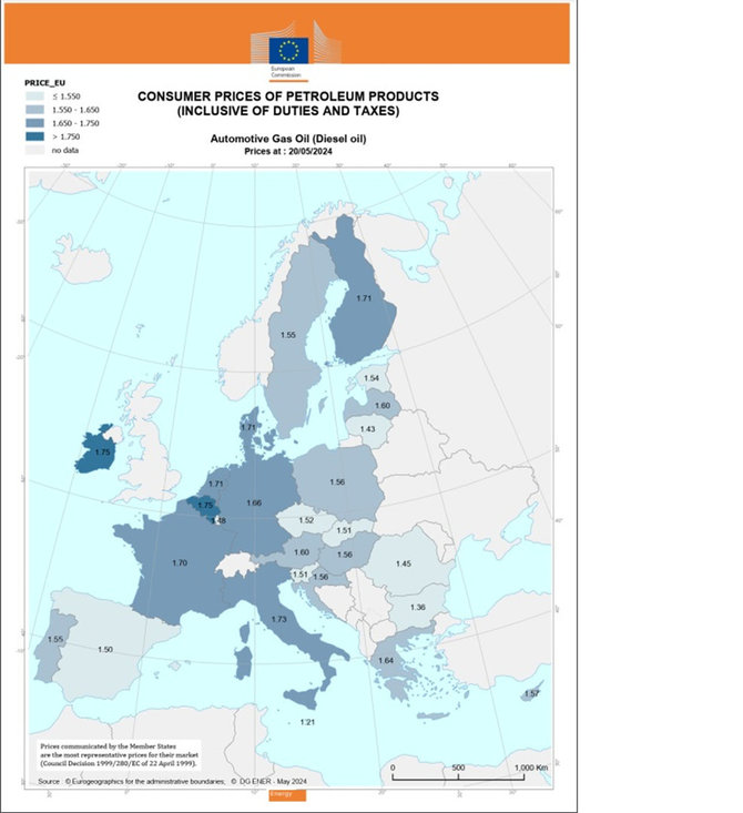 Pricer.lt nuotr./Dyzelino kainos Europos šalyse