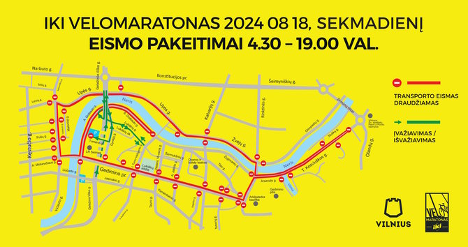 Eismo ribojimai Velomaratono metu Vilniuje