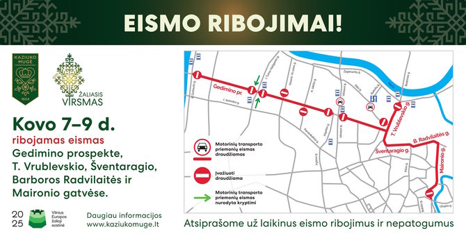 VMS iliustr./Eismo ribojimai Vilniuje Kaziuko mugės metu (schema)