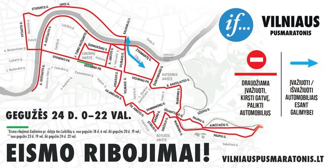 S.Žiūros nuotr./Eismo ribojimai Vilniuje pusmaratonio metu