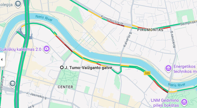 Maps Google nuotr./Situacija antradienį 10 val. J.Tumo Vaižganto gatvėje