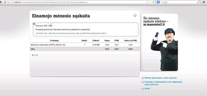 Pauliaus J. mėnesio sąskaita