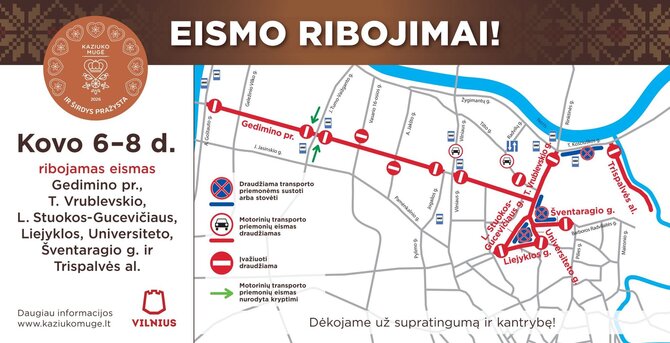 Vilniaus savivaldybės nuotr./Eismo ribojimai Vilniuje per Kaziuko mugę