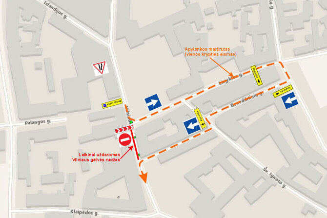 UAB Vilniaus vystymo kompanija iliustr./Dalies Vilniaus gatvės eismo ribojimų schema