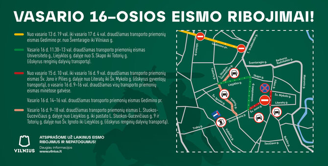 VMS nuotr./Eismo ribojimo schema, Vasario 16-oji Vilniuje