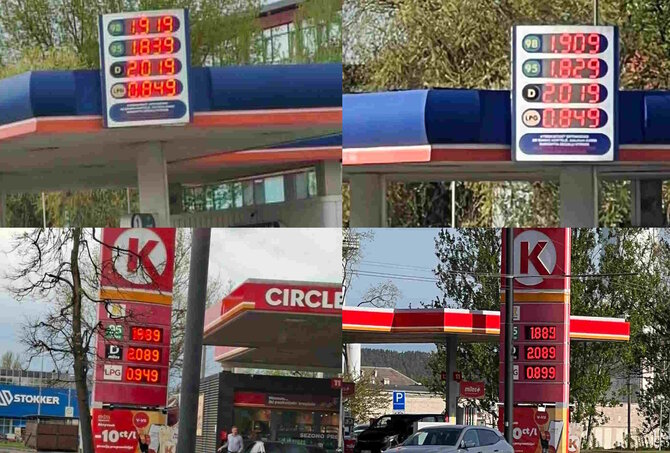 15min koliažas/Degalų kainos gegužės 4 ir 5 d. Vilniuje Circle K ir Baltic Petroleum degalinėse Savanorių pr.