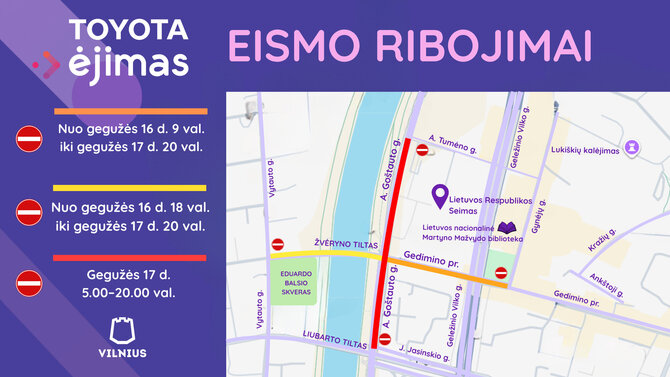 Eismo ribojimai Vilniuje dėl Toyota Ėjimo
