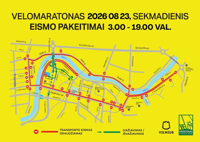 Eismo pakeitimai Velomaratono metu