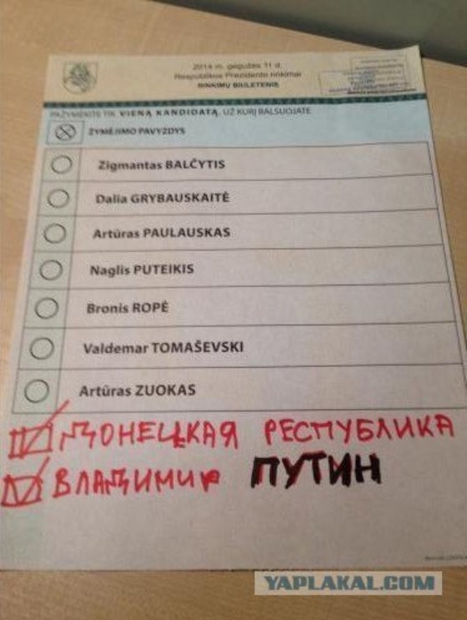 Skaitytojo Vladiko nuotr./Balsavimo biuletenis, antrasis turas