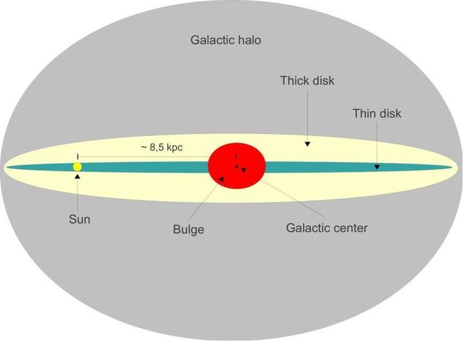 Wikimedia commons iliustr./Paukščių Tako galaktikos storasis ir plonasis diskai