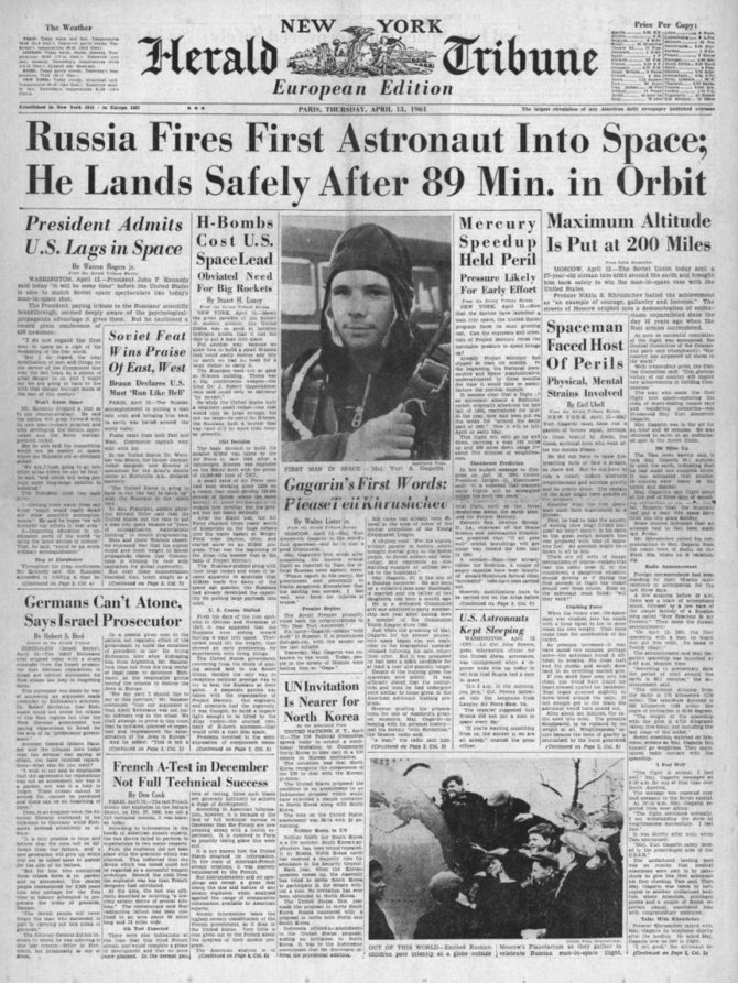 Vida Press nuotr./Straipsnis apie kosmonauto Jurijaus Gagarino skrydį