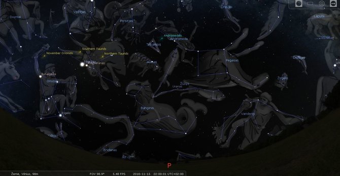 Lietuvos etnokosmologijos muziejaus arch. nuotr./Nr.4. Pietinio skliauto zvaigzdynai lapkricio 15 d. 22 val._STELLARIUM programos simuliacija