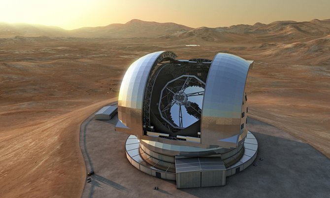 Ypatingai Didelio Europos Teleskopo (E-ELT), kuris per artimiausią dešimtmetį turėtų būti sukonstruotas Atakamos dykumoje, Čilėje, vizualizacija/ Astronomy.com