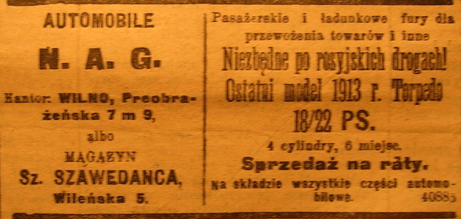 ETM archyvas/Automobilių ir motociklų reklamos Vilniaus spaudoje 1913 m.