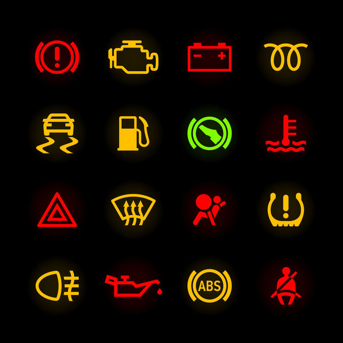 123RF nuotr./Automobilio prietaisų skydelio simboliai