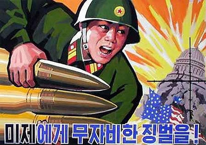 politics.lilithezine.com iliustr./Propagandinis Šiaurės Korėjos plakatas