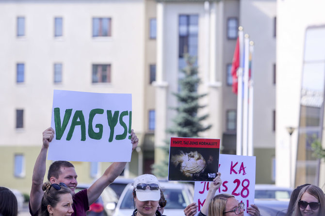 Irmanto Gelūno / 15min nuotr./Gyvūnų gynėjų protestas prie Valstybinės maisto ir veterinarijos tarnybos