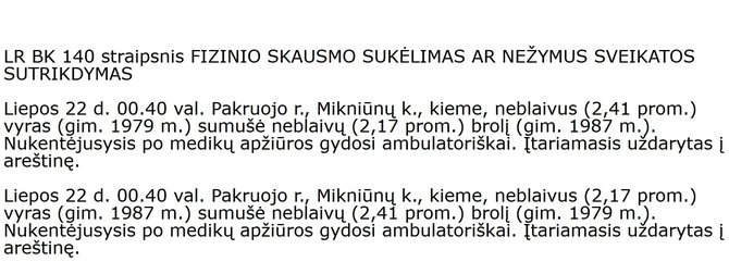 15min iliustracija/Pakruojo rajono policijos komisariate atliekami du atskiri, bet faktiškai identiški ikiteisminiai tyrimai pagal Baudžiamojo kodekso 140-ąjį straipsnį dėl fizinio skausmo sukėlimo.