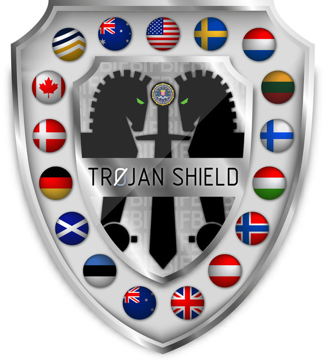 Policijos iliustracija/„Trojan Shield / Greenlight“ operacijos logotipas