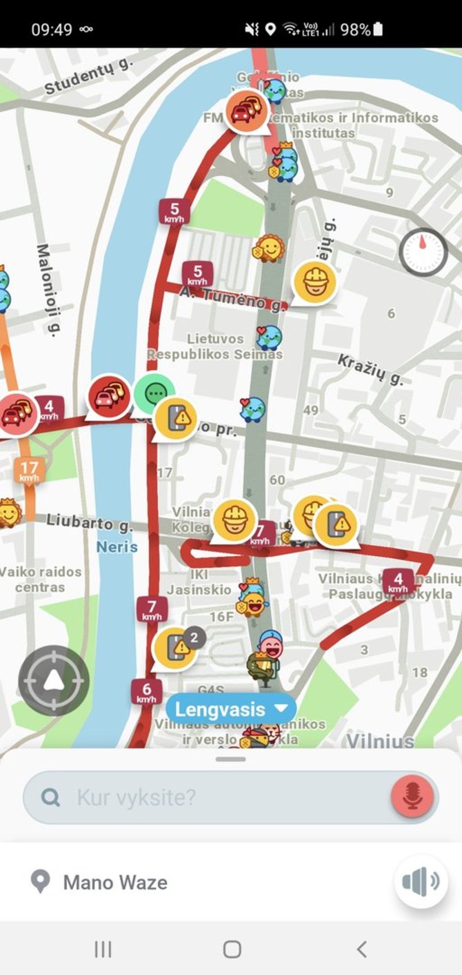 Atvaizdas iš „Waze“ programėlės/Spūstys, eismo sąlygos