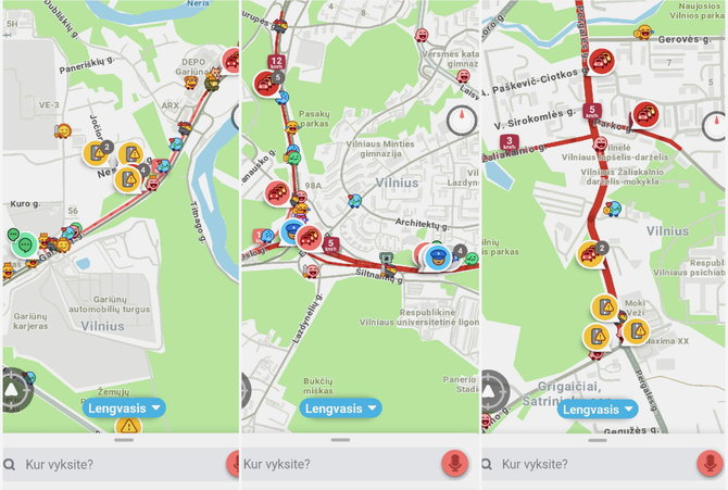 Atvaizdas iš „Waze“ programėlės/Eismo problemos avarijų vietose