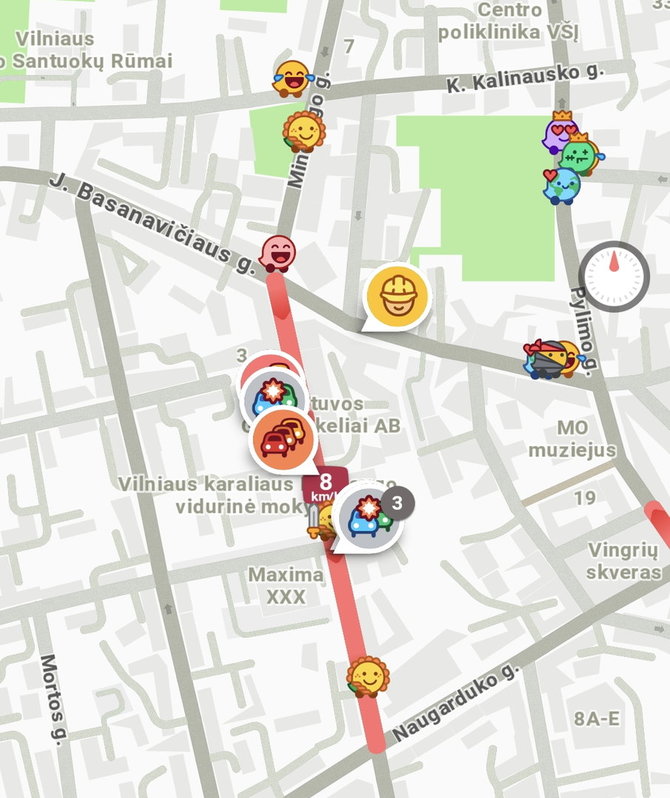 Atvaizdas iš „Waze“ programėlės/Spūstis įvykio vietoje Mindaugo gatvėje