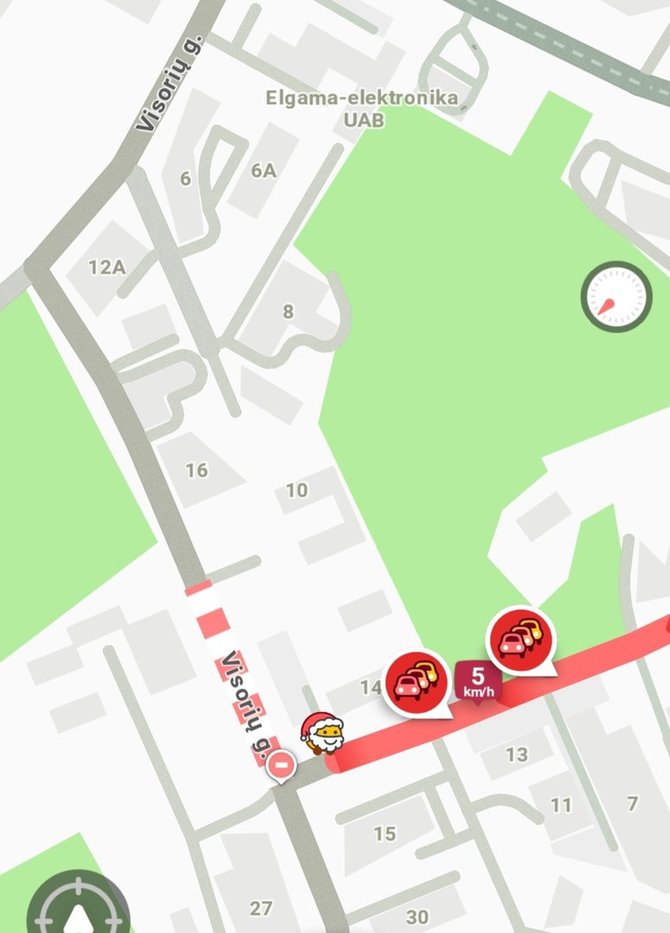 Atvaizdas iš „Waze“ programėlės/Visorių g. atkarpa ties sankryža su Mykolo Sleževičiaus gatve, kurioje dėl gaisro laikinai buvo uždarytas eismas.