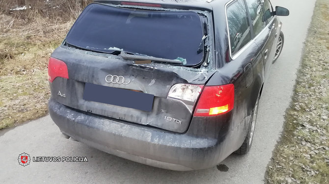 Lietuvos policijos nuotr./Asmeninis policininko „Audi A4“ avarijos vietoje