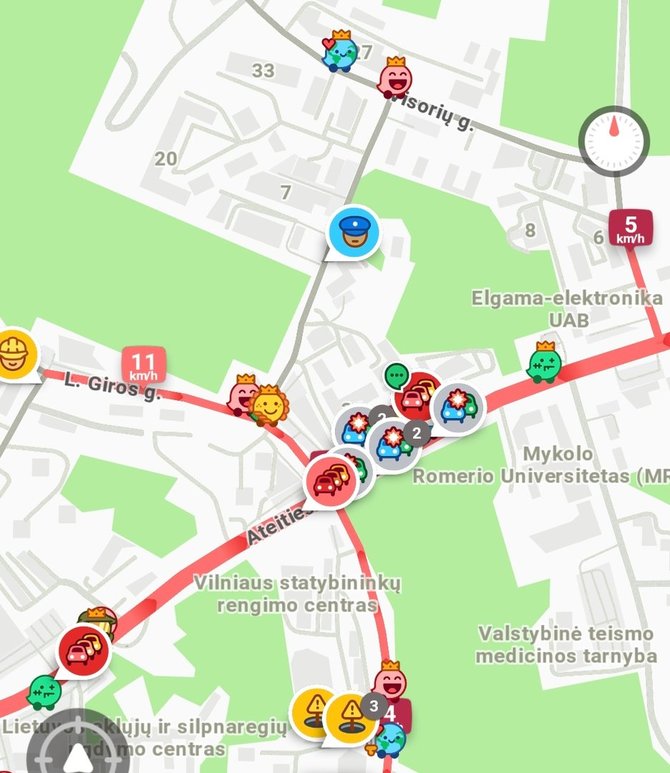 Atvaizdas iš „Waze“ programėlės/Spūstis įvykio vietoje