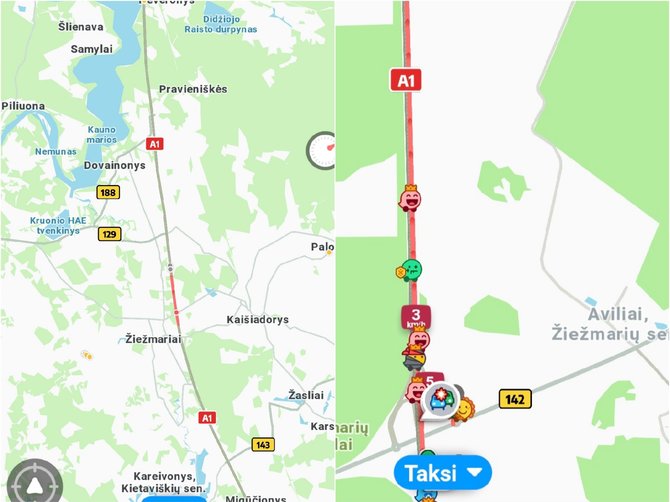 Atvaizdas iš „Waze“ programėlės/Spūstis įvykio vietoje