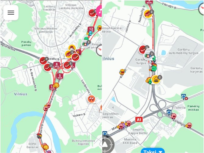 Atvaizdas iš „Waze“ programėlės/Spūstis įvykių vietoje