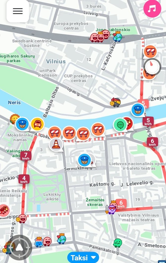 Atvaizdas iš „Waze“ programėlės/Ties įvykio vieta A.Goštauto g. uždarytas eismas