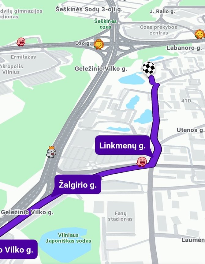 Atvaizdas iš „Waze“ programėlės/Įvykio vieta Linkmenų g. gale