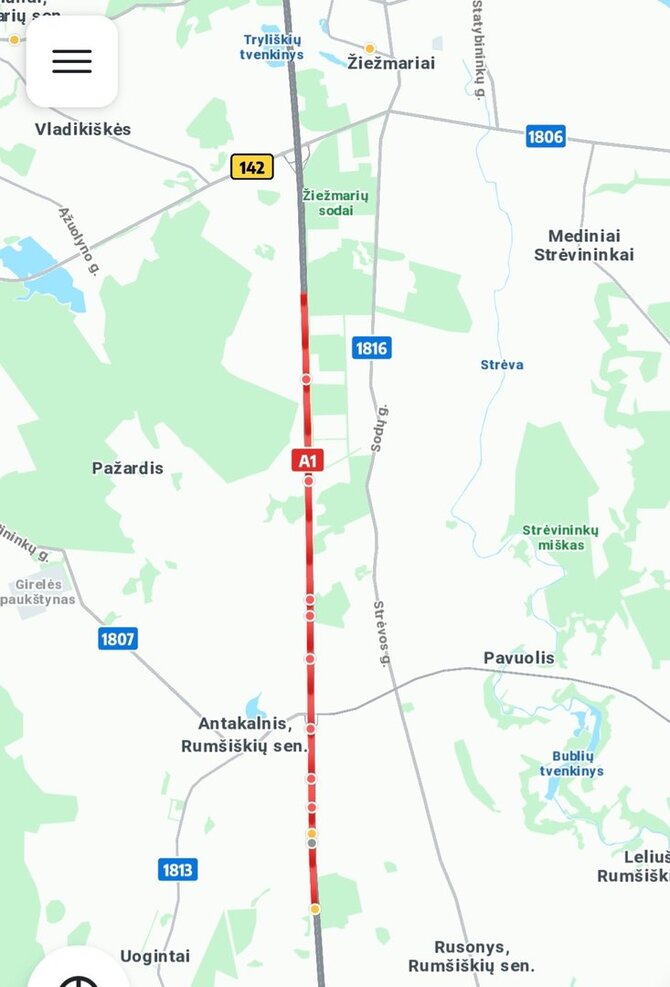 Atvaizdas iš „Waze“ programėlės /Milžiniška spūstis avarijos prieigose